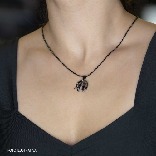 Pingente de Prata Pantera Negra Diamantada com Ródio Negro e Zircônia  19x16mm