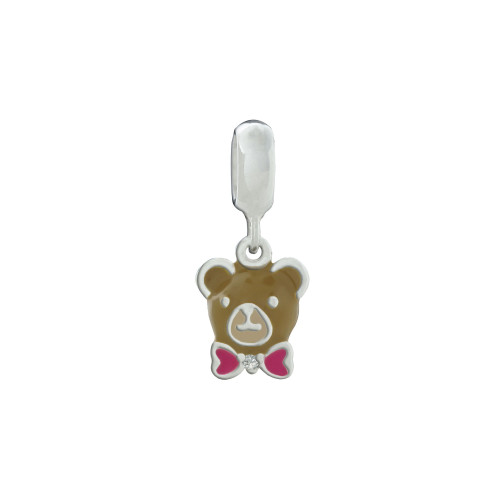 Berloque de Prata Urso da Gravata Rosa Link com resina